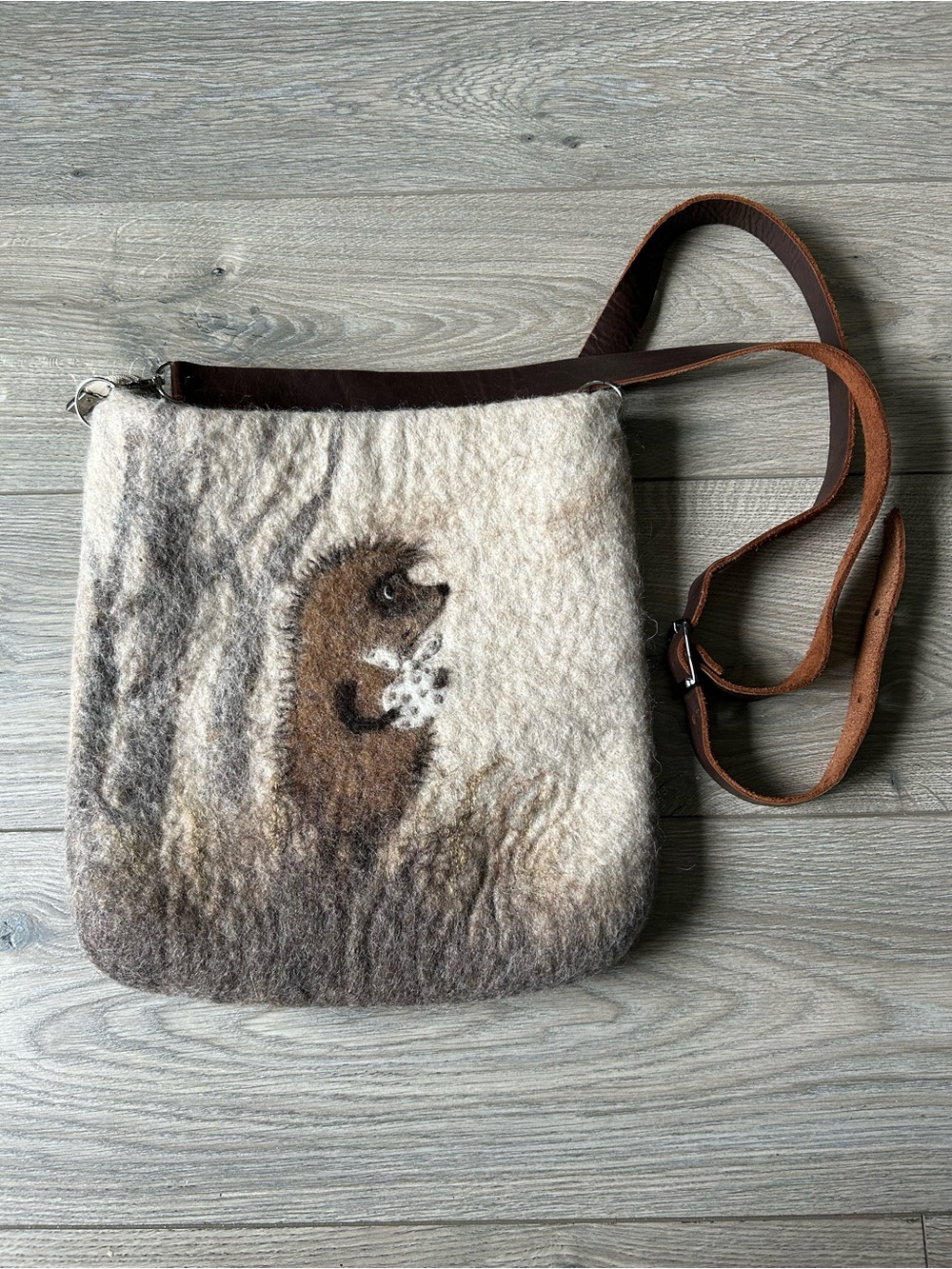 Artisan Felted Wool Crossbody Bag Hedgehog